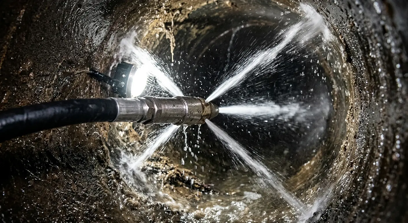 High-pressure hydro jetting nozzle cleaning sewer pipe for Trenchless Sewer Repair in Wabash